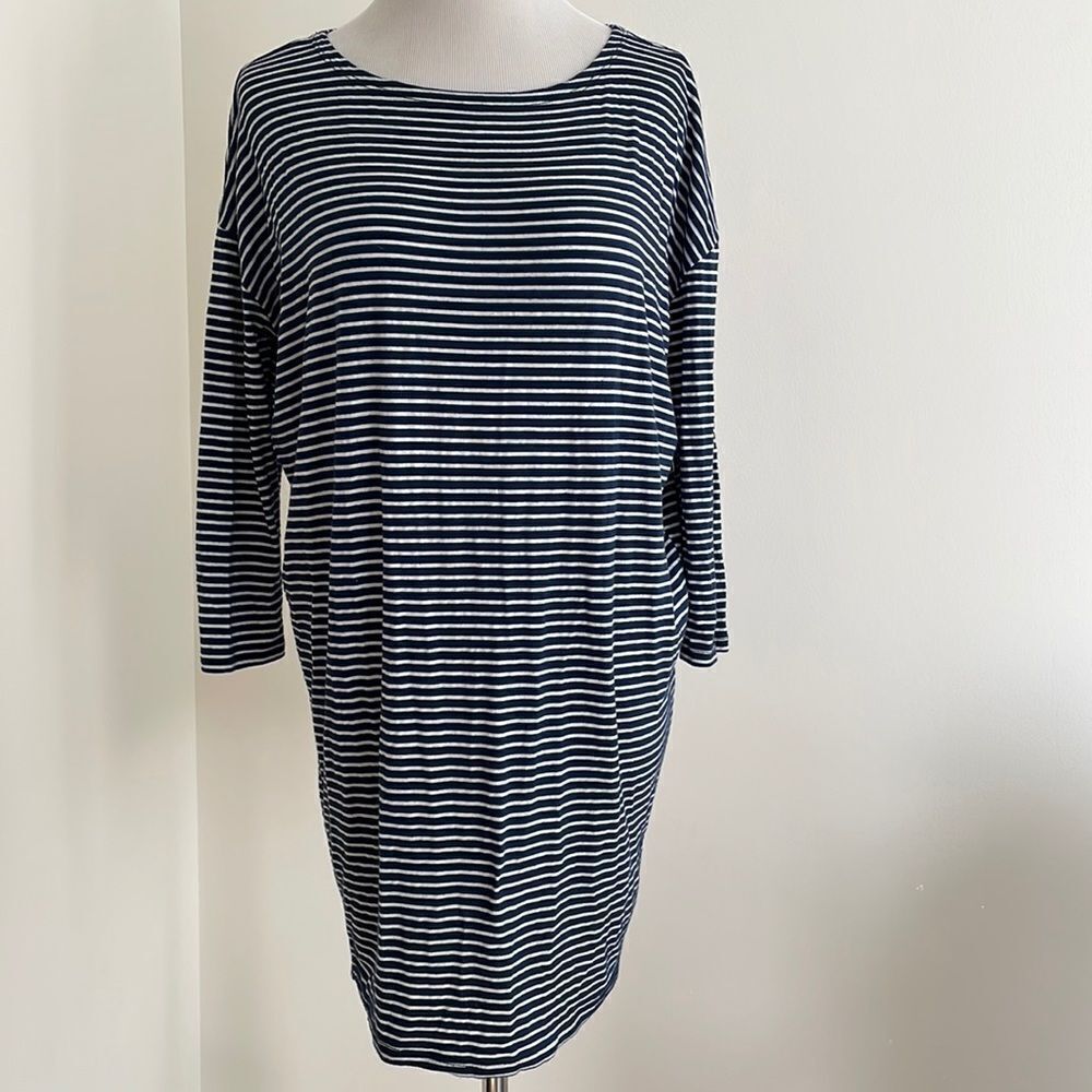Blue and white striped shirt/dress three-quarter sleeve by Miami size XS